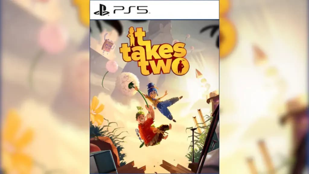 غلاف لعبة It Takes Two لجهاز بلايستيشن 5 يظهر شخصيات اللعبة في مغامرة خيالية