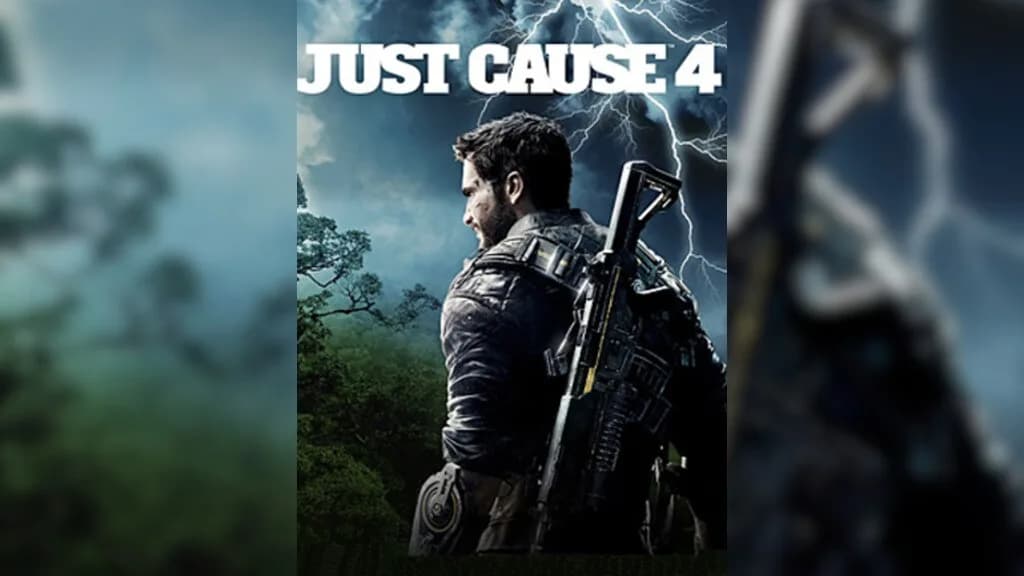 غلاف لعبة Just Cause 4 على الكمبيوتر يظهر البطل في بيئة طبيعية