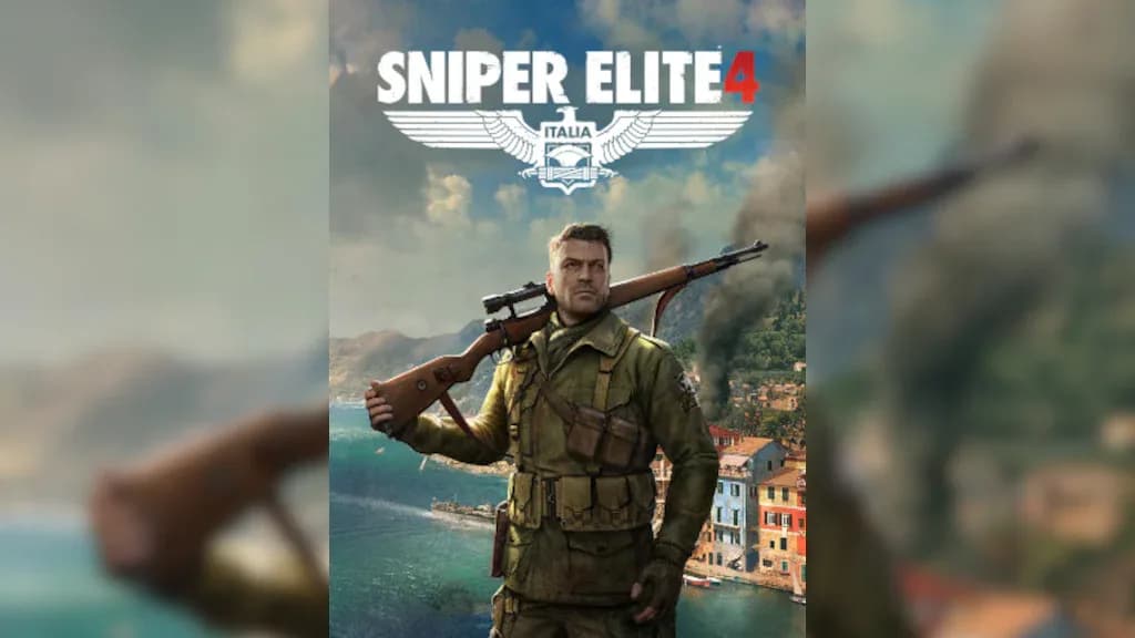 غلاف لعبة Sniper Elite 4 يظهر فيه القناص مع سلاحه والبيئة المحيطة