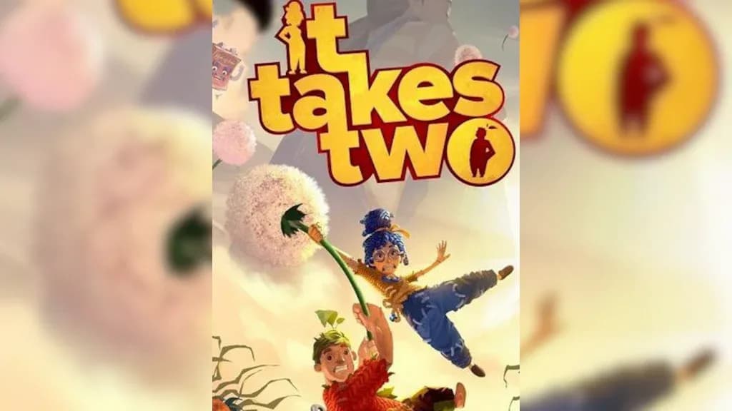 غلاف لعبة It Takes Two لشخصيتي كودي وماي مع الشعار الرسمي