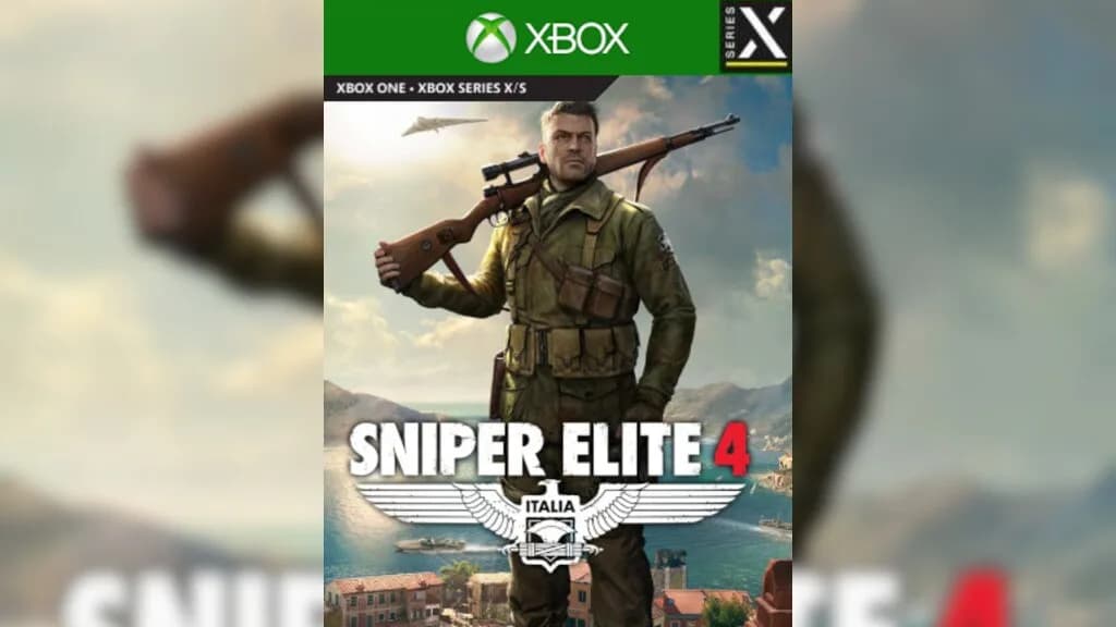 غلاف لعبة Sniper Elite 4 على إكس بوكس يظهر بطل القصة مع بندقية القنص