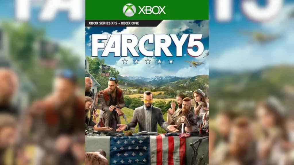 غلاف لعبة Far Cry 5 لجهاز Xbox One يظهر عليه الشخصيات الرئيسية في الطبيعة
