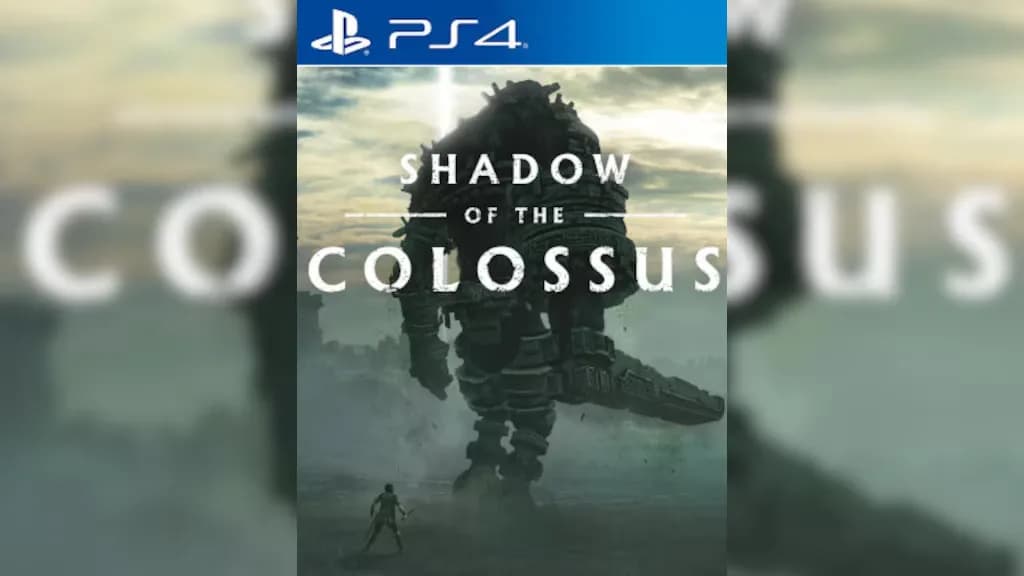 غلاف لعبة Shadow Of The Colossus لجهاز بلايستيشن 4 مع صورة عملاق ضخم